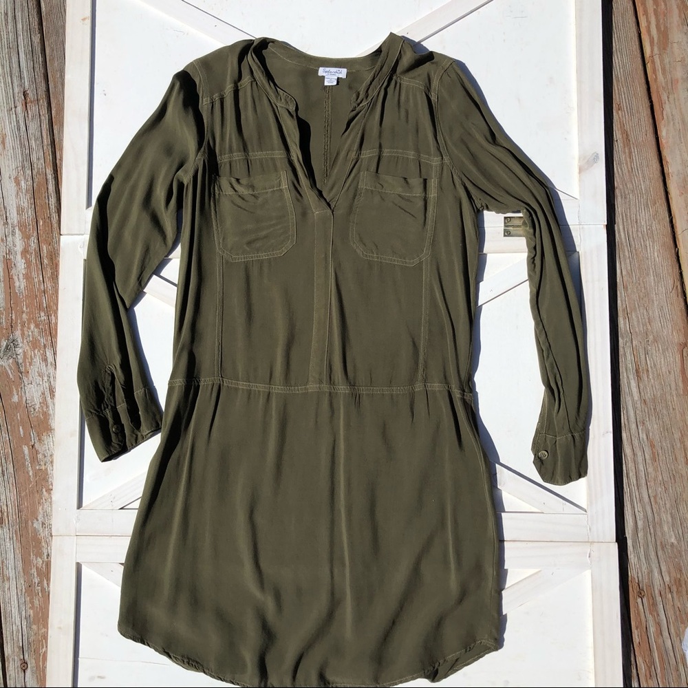 Splendid olive green long sleeve shirt dress